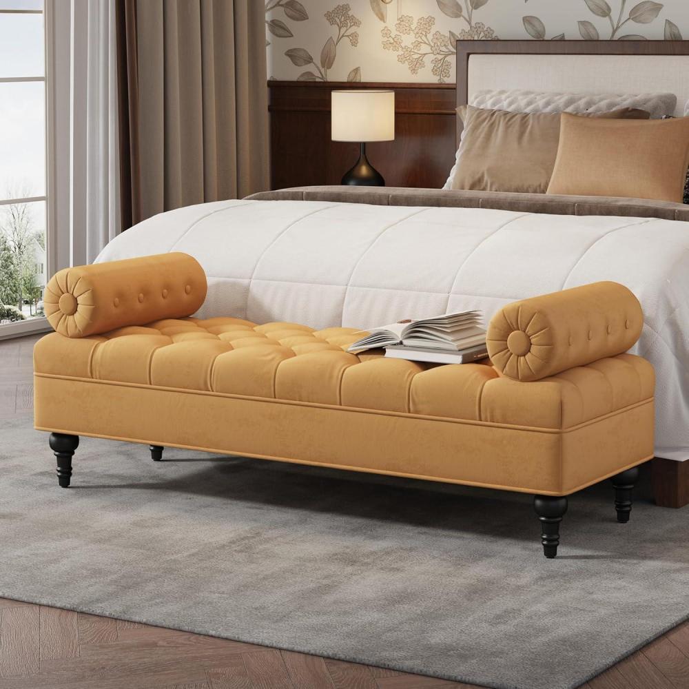imageChristopher Knight Home Emmie Modern Velvet Ottoman Bench with Detachable Pillow Wooden Bedroom End of Bed Bench Upholstered Entryway Ottoman Foot Rest Living Room Sofa Extra Seat GreenMustard Yellow