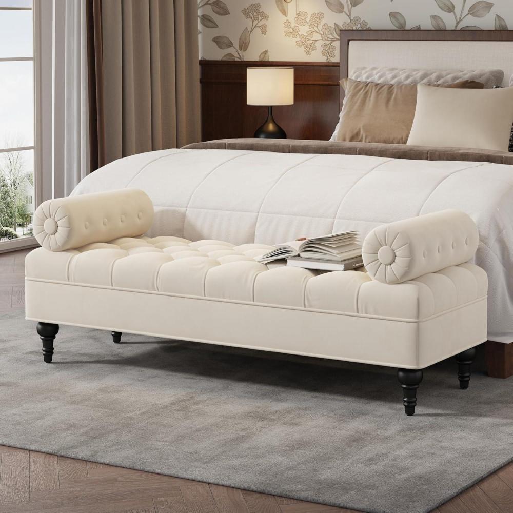 imageChristopher Knight Home Emmie Modern Velvet Ottoman Bench with Detachable Pillow Wooden Bedroom End of Bed Bench Upholstered Entryway Ottoman Foot Rest Living Room Sofa Extra Seat GreenBeige