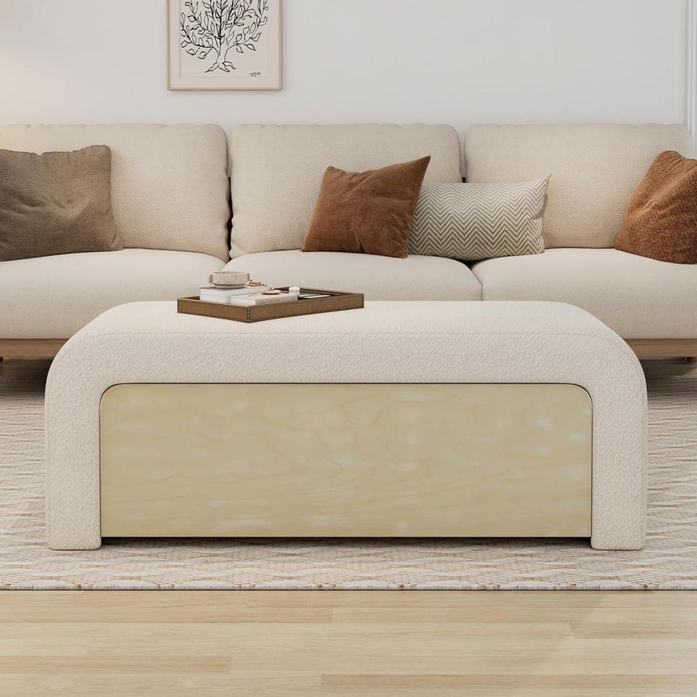 imageChristopher Knight Home Erene Modern Boucle Upholstered Ottoman with Storage Wooden Storage Ottoman Bench Bedroom End of Bed Bench with Storage Comfy Living Room Sofa Extra Seat Light BrownWhite