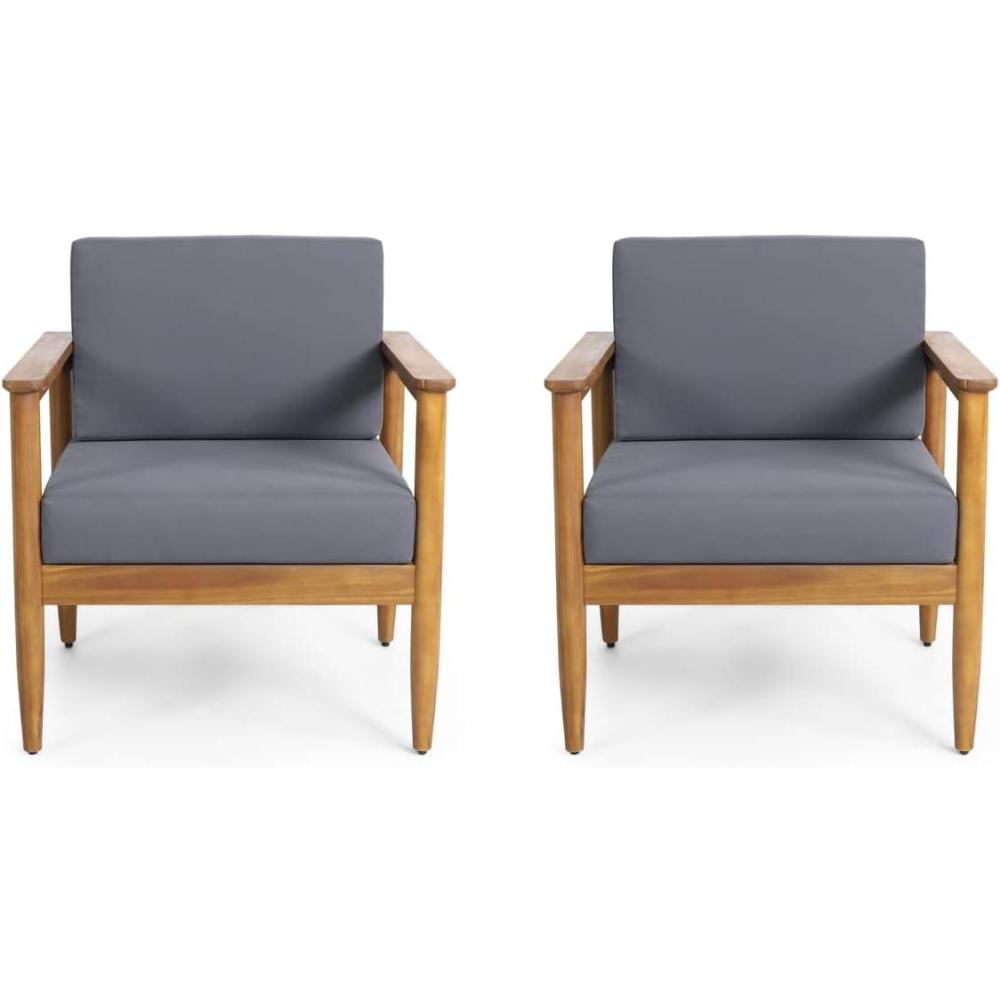 imageChristopher Knight Home Eudora Outdoor Acacia Wood Club Chair Set of 2 Teak and Dark Gray
