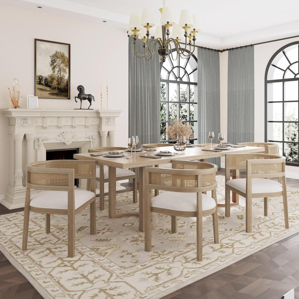 imageChristopher Knight Home Evat 7Piece Wooden Dining Table Set for 6 Modern Kitchen Table and Chair Set for 6 Contemporary Dining Room Furniture Set with 6 Upholstered Armchairs BlackMilky WhiteNatural Ashbeige