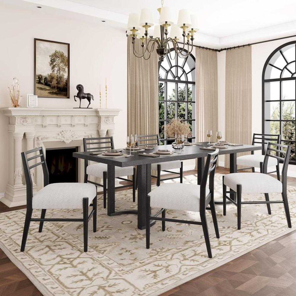 imageChristopher Knight Home Evat 7Piece Wooden Dining Table Set for 6 Modern Kitchen Table and Chair Set for 6Contemporary Dinning Room Furniture Set with 6 Upholstered Armless ChairsBlackMilky WhiteBlackmilky White7 Piece