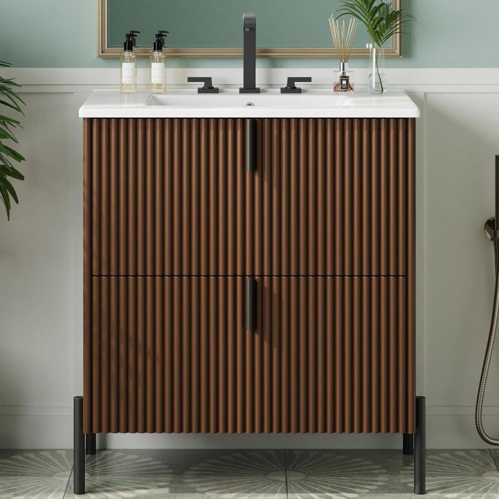 imageChristopher Knight Home Evera 30quot Bathroom Vanity with Sink Modern Freestanding Bathroom Sink Cabinet with Drawer Undermount Vanity Sink Cabinet Bathroom Storage Cabinet with Sink Combo NaturalDark Brown
