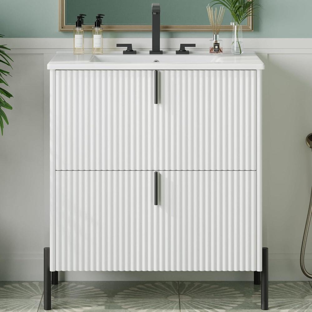 imageChristopher Knight Home Evera 30quot Bathroom Vanity with Sink Modern Freestanding Bathroom Sink Cabinet with Drawer Undermount Vanity Sink Cabinet Bathroom Storage Cabinet with Sink Combo NaturalWhite
