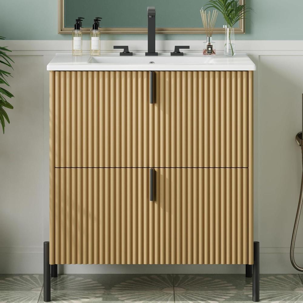 imageChristopher Knight Home Evera 30quot Bathroom Vanity with Sink Modern Freestanding Bathroom Sink Cabinet with Drawer Undermount Vanity Sink Cabinet Bathroom Storage Cabinet with Sink Combo NaturalNatural