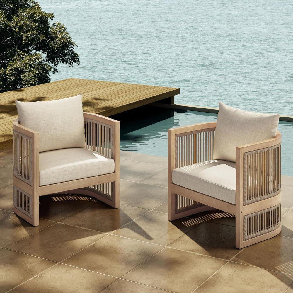 imageChristopher Knight Home Faine Acacia Wood Outdoor Club Chair Set of 2 Patio Accent Chair with Removable Cushion Wooden Single Lounge Sofa Set Light TeakBeige