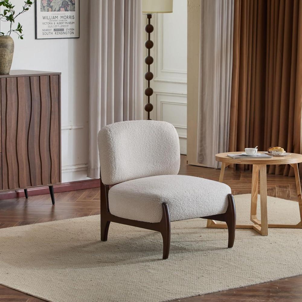 imageChristopher Knight Home Faron Modern Minimalist Boucle Fabric Upholstered Accent Chair Solid Wood Armless Lounge Chair with Soft Padded SeatampampBackrest Comfy Reading Chair Living RoomBedroom Beige