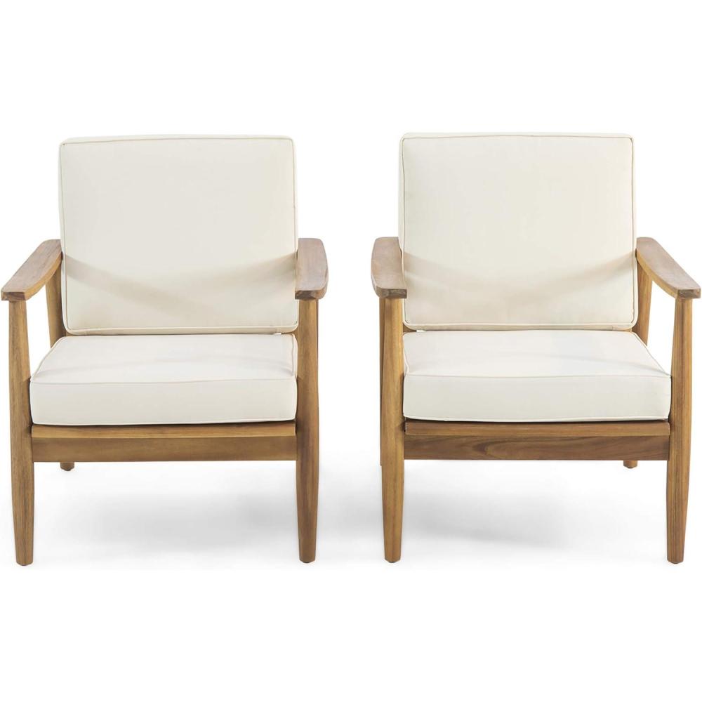 imageChristopher Knight Home Felix Outdoor Acacia Wood Club Chair Set of 2 Teak Finish Beige
