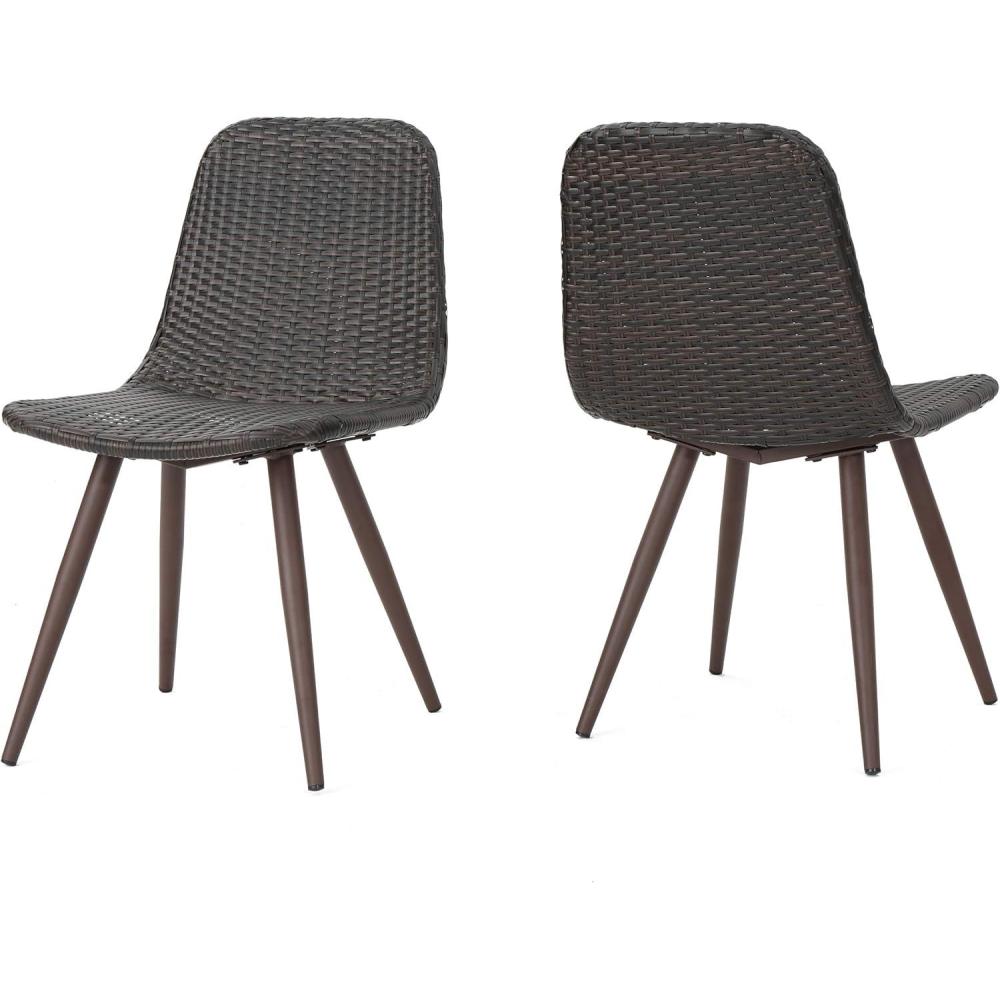 imageChristopher Knight Home Gila Outdoor Wicker Dining Chairs with Powder Coated Legs 2Pcs Set Multibrown  Dark Brown
