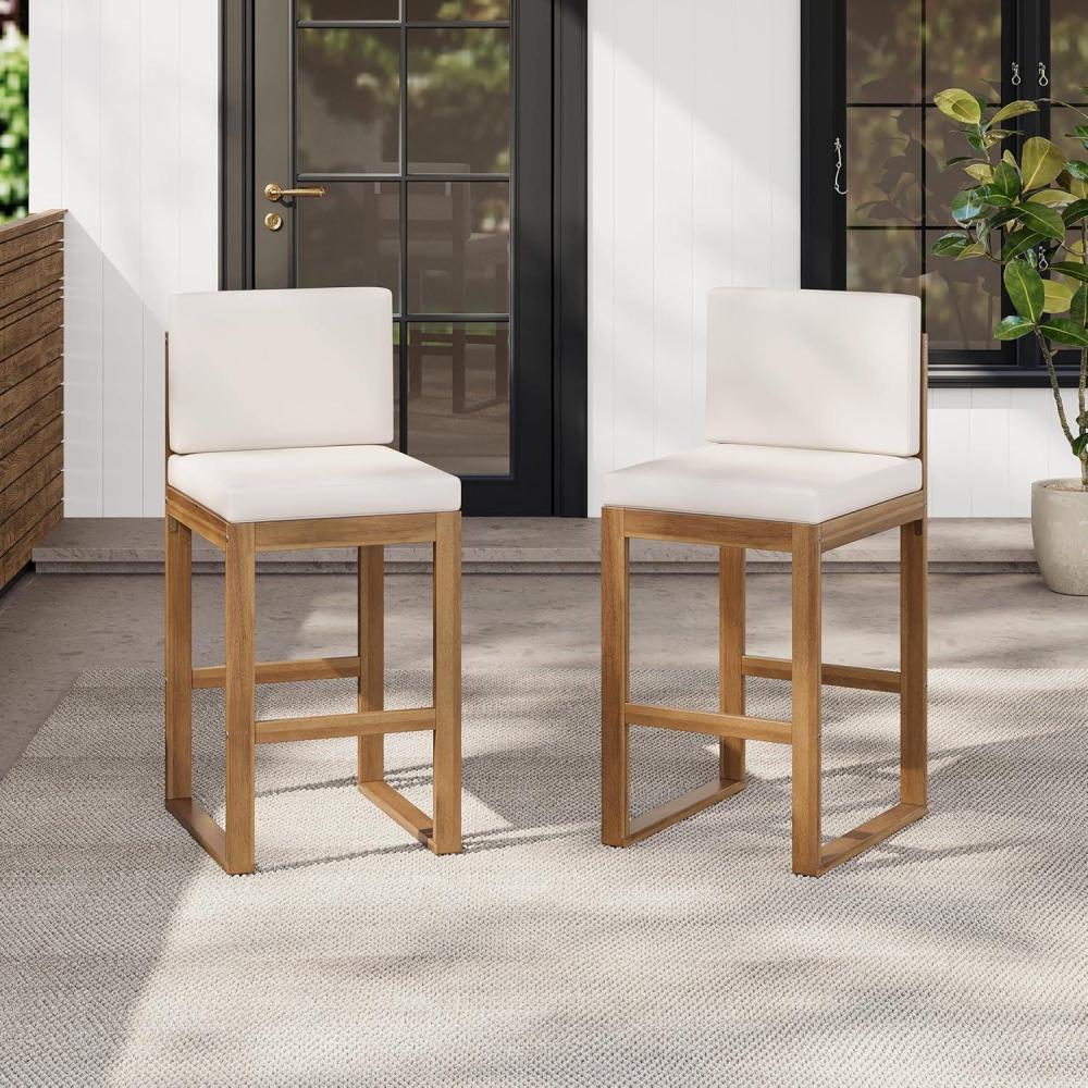 imageChristopher Knight Home Gree Outdoor Counter Height Bar Stools Set of 2 with Cushion Acacia Wood Patio Barstool for Kitchen Island Wooden Armless Counter Stool with Footrest Light BeigeLight BrownLight Beigelight Brown