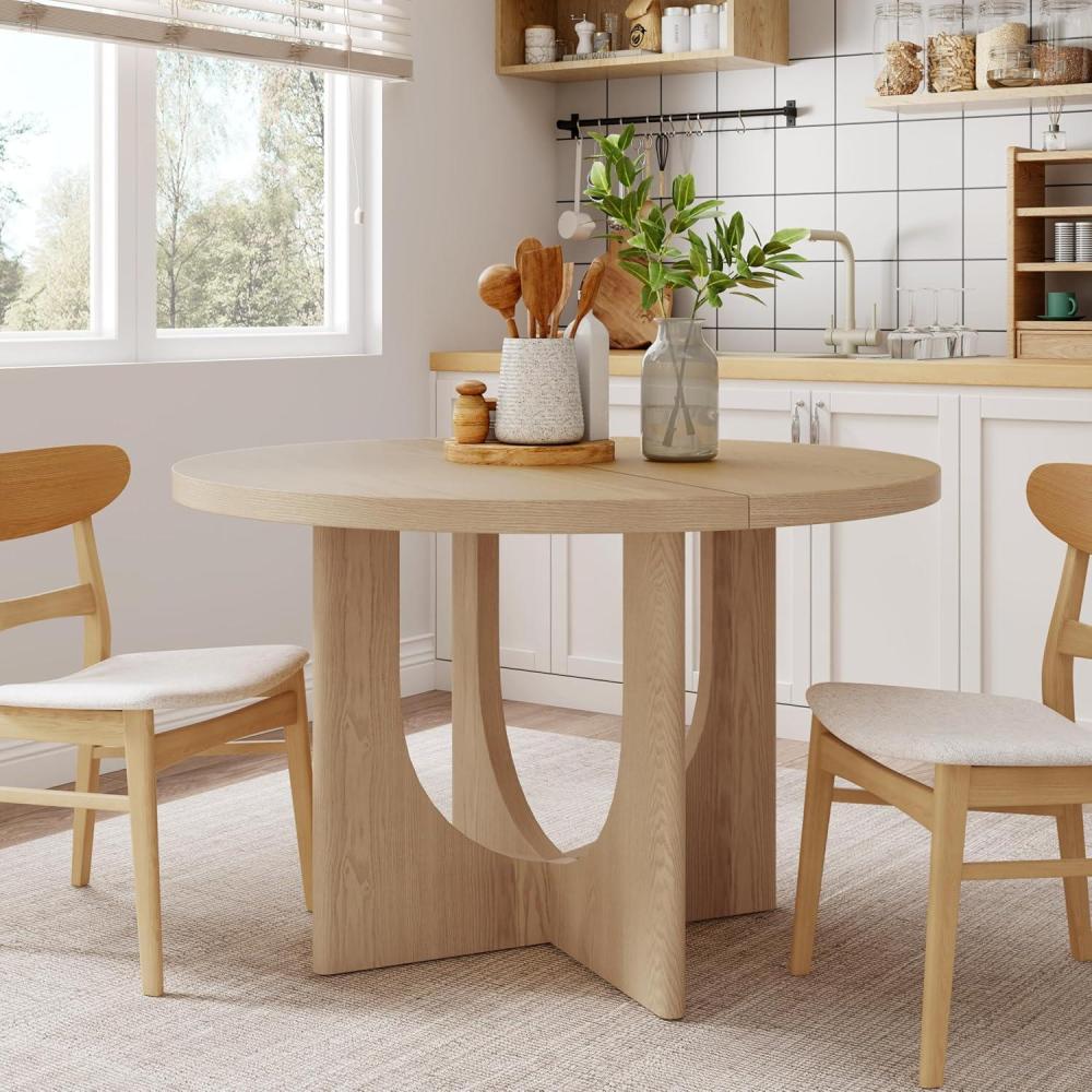 imageChristopher Knight Home Guma 48quot Round Dining Table for 4 Compact MDF Kitchen Table with Pedestal Base Circle Farmhouse Dinner Furniture for Dining Room Kitchen Living Room NaturalNatural