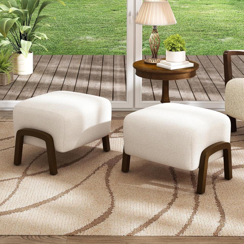 imageChristopher Knight Home Gypso Set of 2 Boucle Fabric Upholstered Ottoman Wooden Small Ottoman Coffee Table Modern Living Room Foot Stool Extra Seat Sofa Footrest WhiteDark Brown