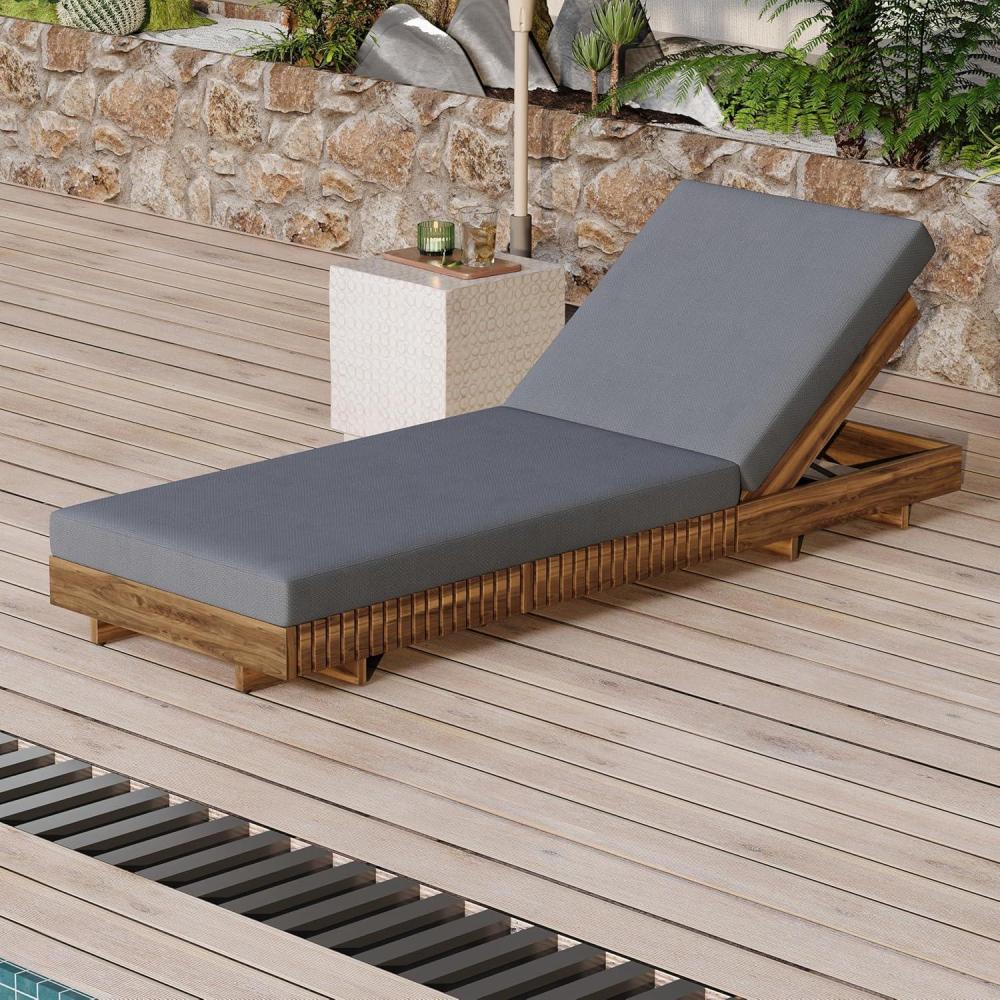 imageChristopher Knight Home Habers Acacia Wood Chaise Lounge with Triple Folds Cushion Outdoor Sun Lounger with 6Position Adjustable Backrest 77 Patio Recliner Chair for Poolside BackyardTeakCreamTeakdark Gray