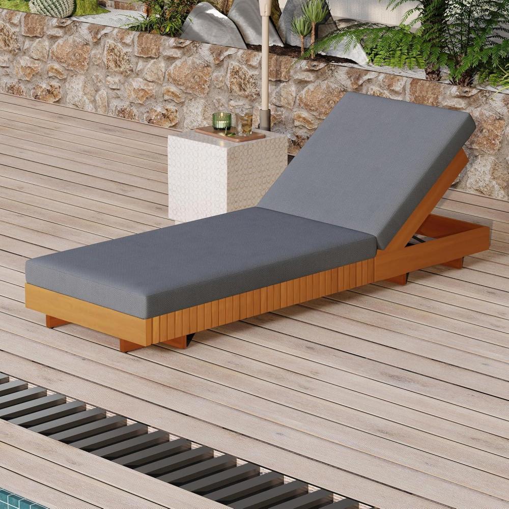 imageChristopher Knight Home Habers Acacia Wood Chaise Lounge with Triple Folds Cushion Outdoor Sun Lounger with 6Position Adjustable Backrest 77 Patio Recliner Chair for Poolside BackyardTeakCreamCopper Teakdark Grey