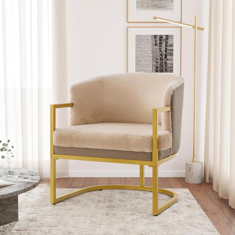 imageChristopher Knight Home Hailey Modern Accent Chair Faux Rabbit Fur Upholstered Lounge Chair Indoor Curved Backrest Armchair Soft Cushion Seating for Living Room Reading Home Grey  GoldBrown  Gold