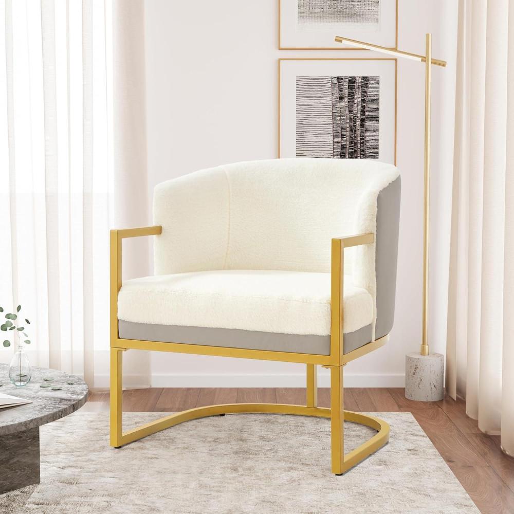 imageChristopher Knight Home Hailey Modern Accent Chair Faux Rabbit Fur Upholstered Lounge Chair Indoor Curved Backrest Armchair Soft Cushion Seating for Living Room Reading Home Grey GoldBeige Gold