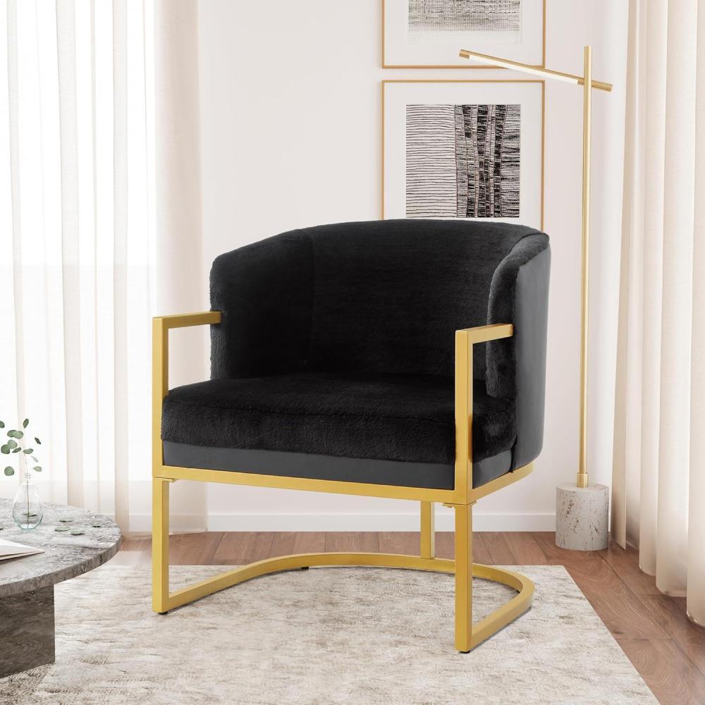 imageChristopher Knight Home Hailey Modern Accent Chair Faux Rabbit Fur Upholstered Lounge Chair Indoor Curved Backrest Armchair Soft Cushion Seating for Living Room Reading Home Grey GoldBlack Gold