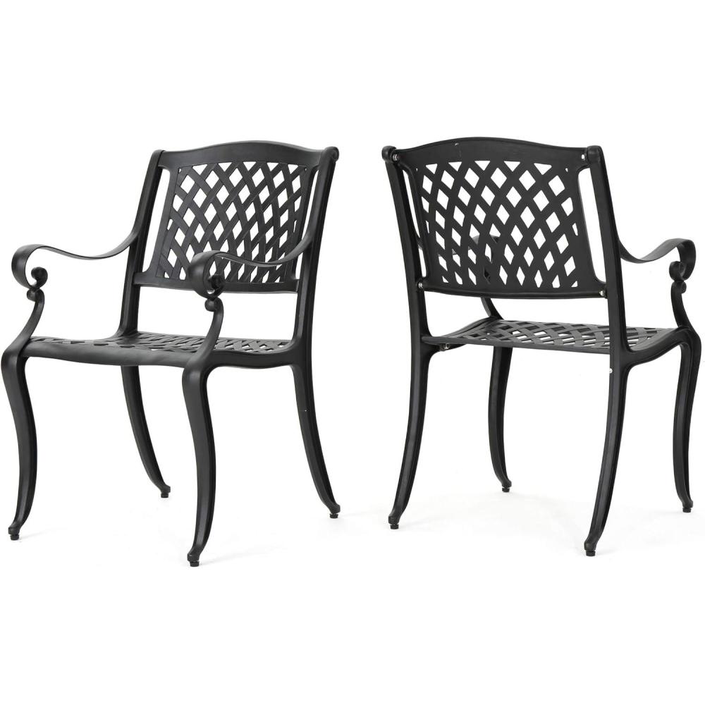 imageChristopher Knight Home Hallandale Cast Aluminum Outdoor Dining Set 5Pcs Set Black Sand2Pcs Set