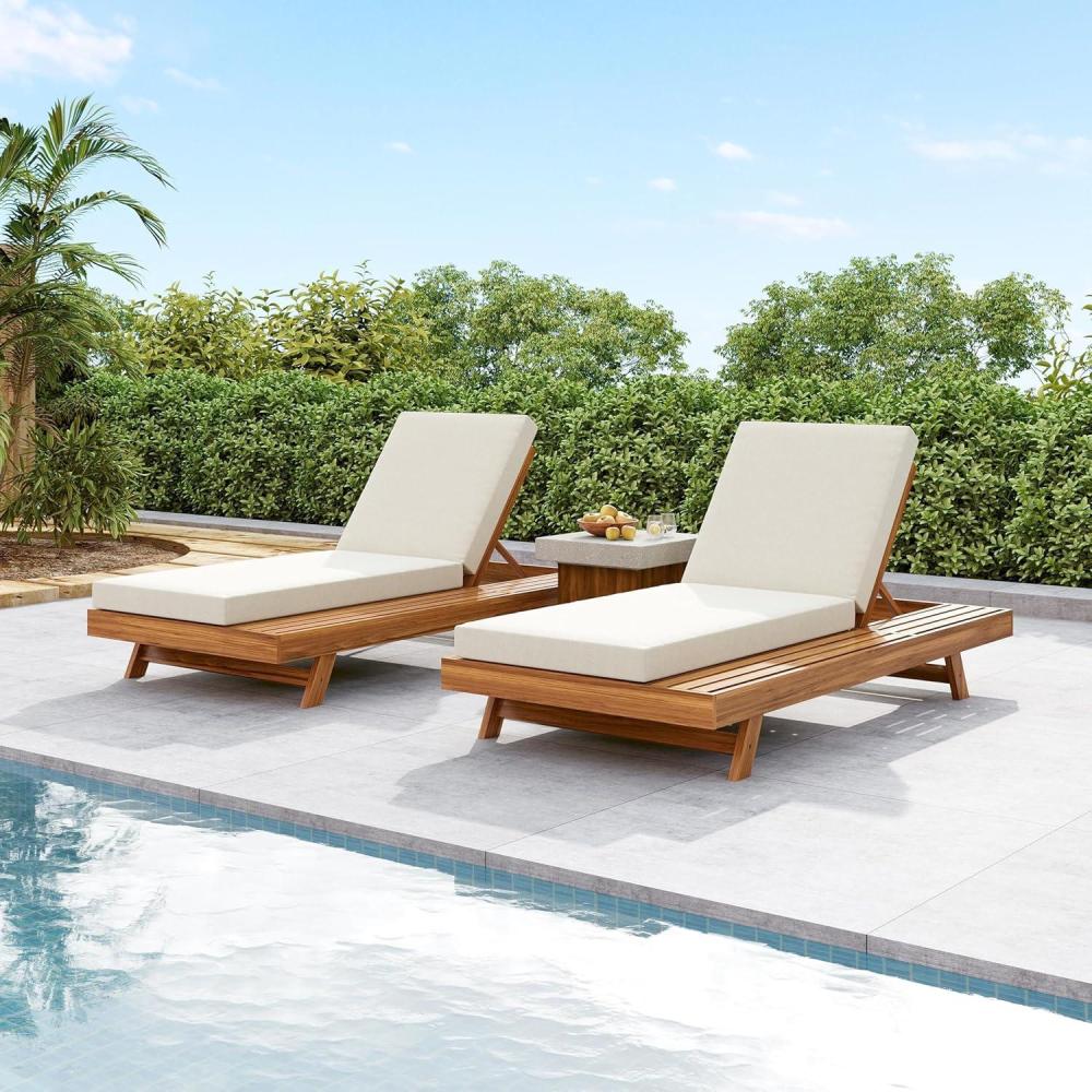 imageChristopher Knight Home Hamill Acacia Wood Chaise Lounge Chair Outdoor Set of 2 Adjustable Backrest Sun Lounger Recliner Patio Outdoor Chaise Lounge with 4quot Thick WaterResistant CushionTeakCream