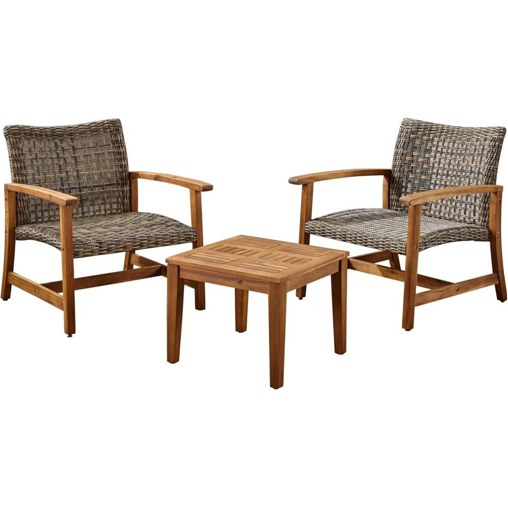 imageChristopher Knight Home Hampton Outdoor 3 Piece Wood and Wicker Club Chairs and Side Table Set Gray