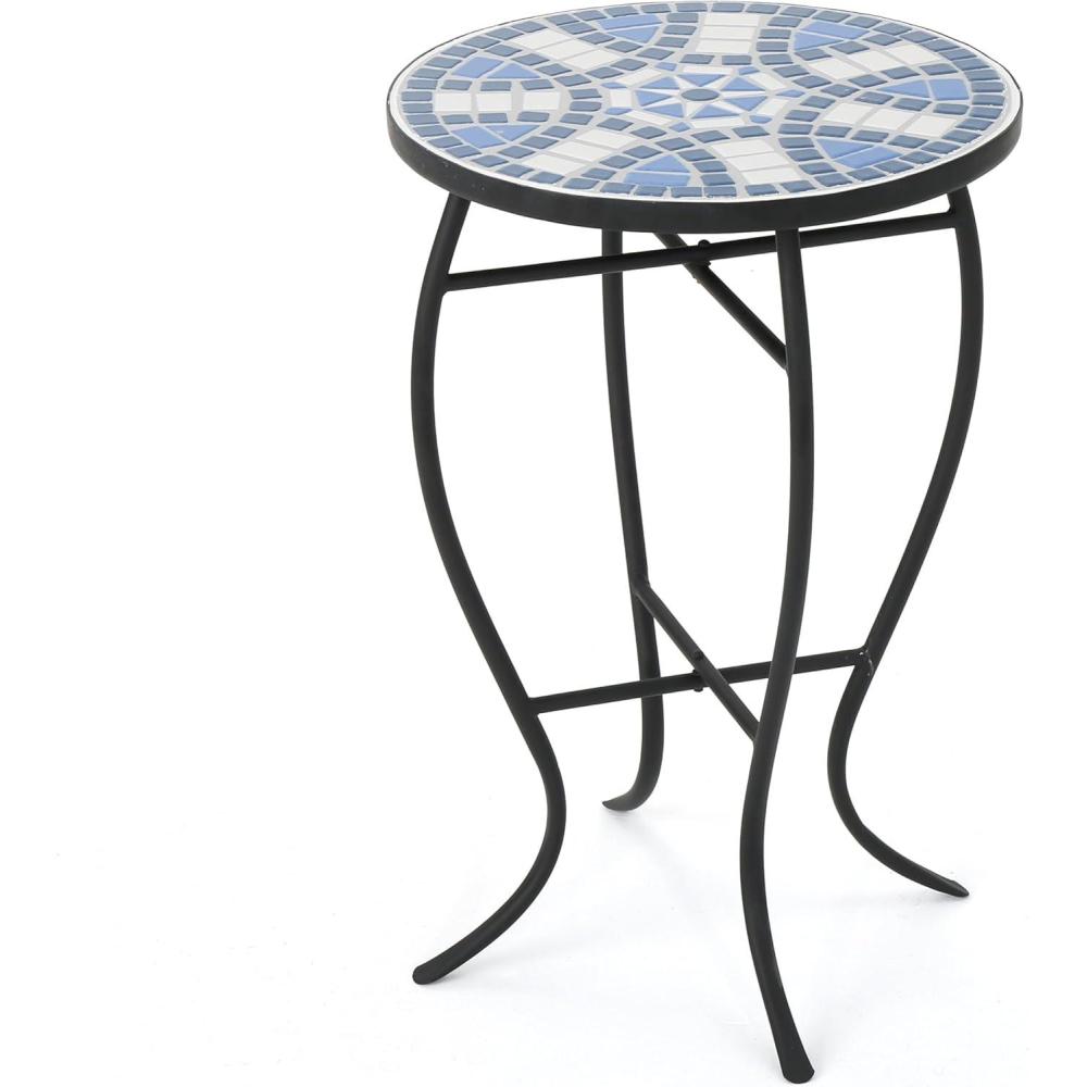 imageChristopher Knight Home Han Outdoor Ceramic Tile Side Table with Iron Frame Blue  White