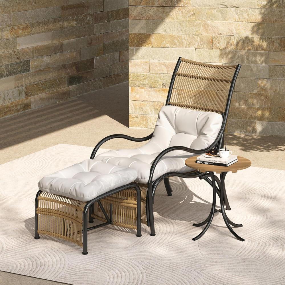 imageChristopher Knight Home Hanley Patio Wicker Lounge Chair with Ottoman FootrestCoffee Table 3Piece Outdoor Furniture Set for PorchBalconyDeckBackyard Metal FrameSoft CushionsBeigeBlackBrownBeigeblackbrown