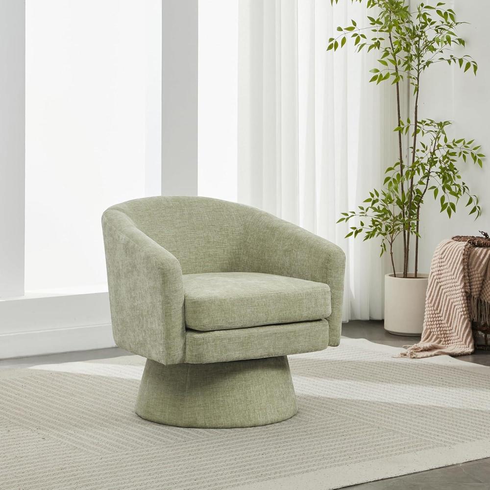 imageChristopher Knight Home Hanna Chenille Upholstered 360 Swivel Accent Chair Contemporary Barrel Swivel Chair with Plush Cushion Super Comfort Single Lounge Sofa with Rotation for Living Room Green