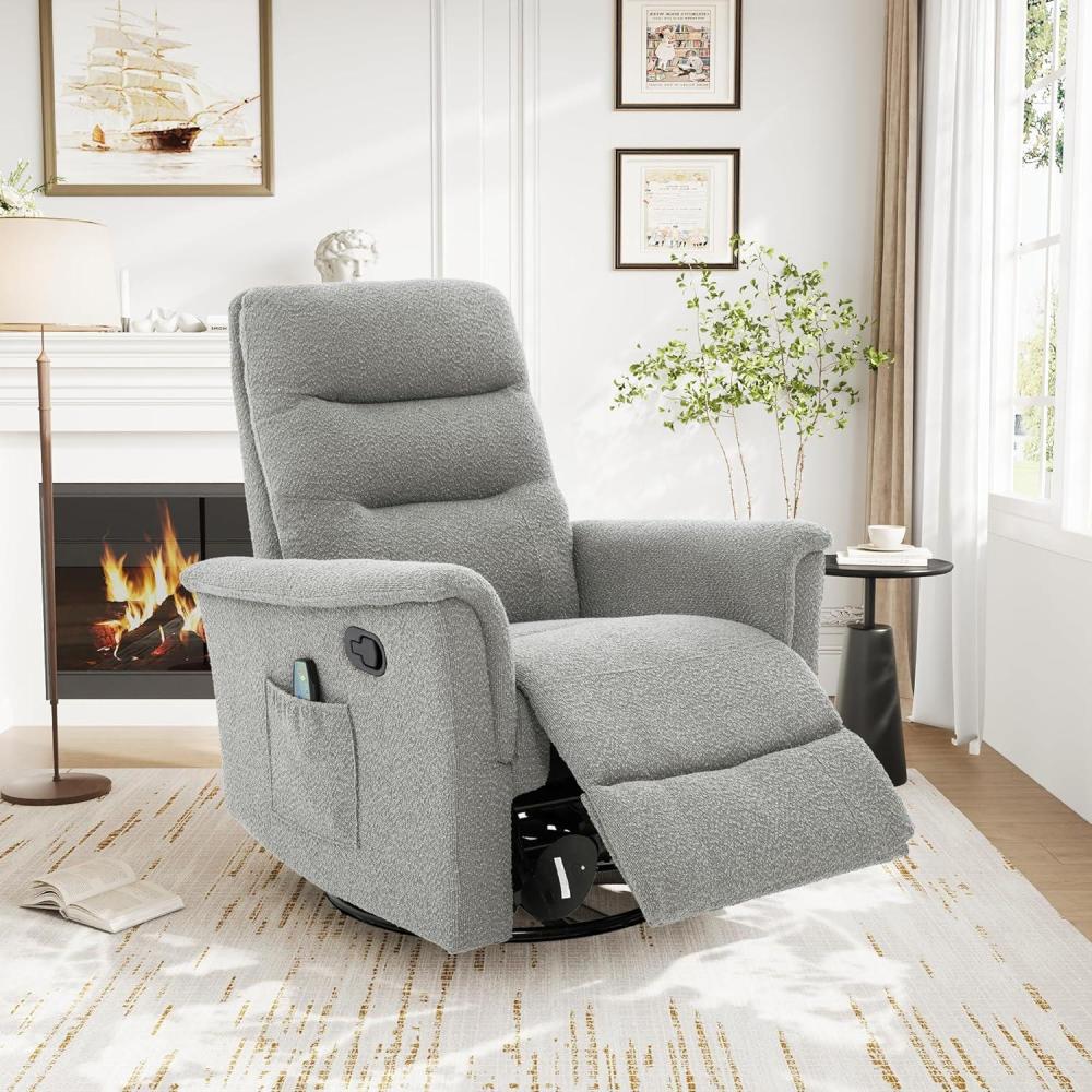 imageChristopher Knight Home Helen Massage Recliner Chair with 8 Points Function PU Leather Upholstered Recliner Sofa with Two Adjustable Positions Swivel Massage Chair with a Side Storage Pocket BrownGreyBoucle
