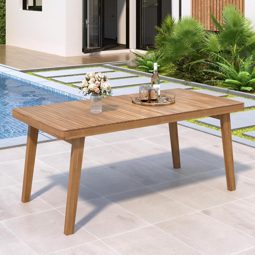 imageChristopher Knight Home Hobson Acacia Wood Outdoor Dining Table for 6 Wooden Patio Farmhouse Dining Table Rectangle Slatted Top for Outdoor Gatherings Natural FinishNatural Brown