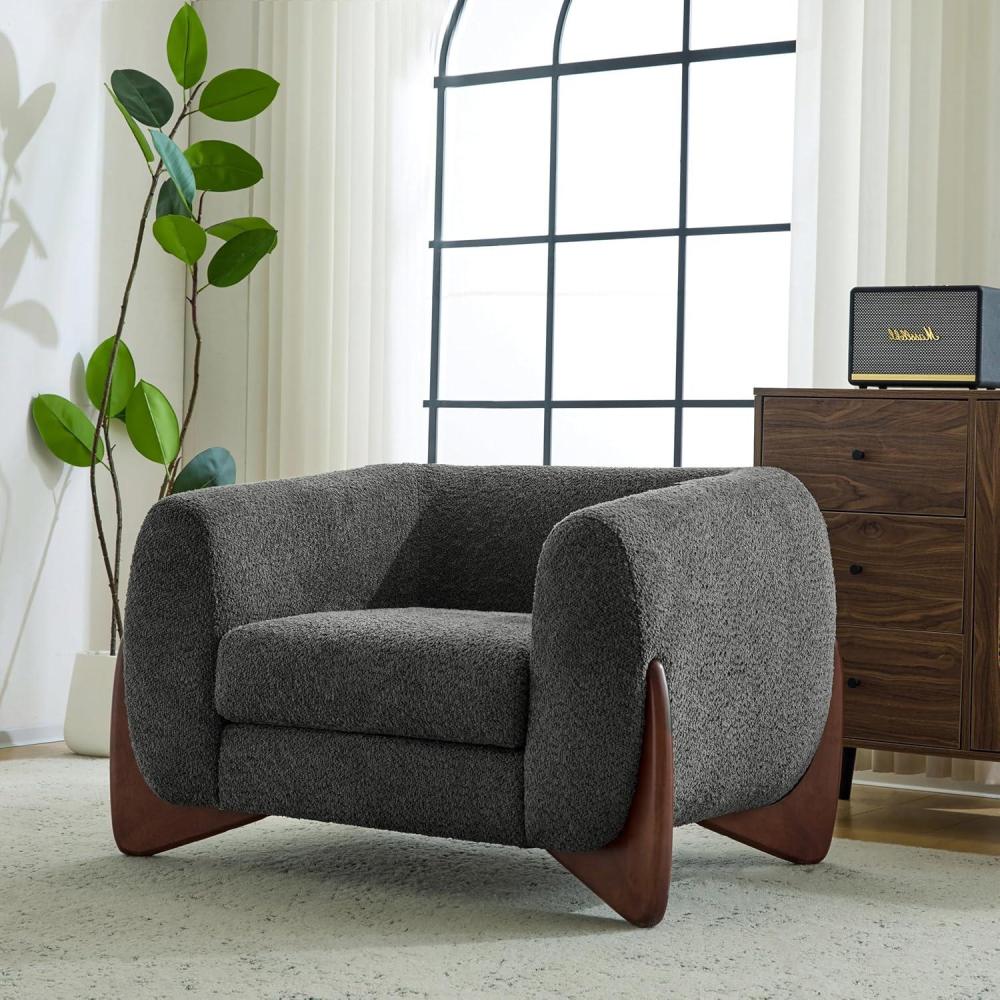 imageChristopher Knight Home Holly Modern Boucle Fabric Upholstered Club Chair for Living Room Home Office Apartment Relaxing Chair with Removable Cushion and Birch Wood Legs Dark Gray  WalnutDark Gray  Walnut