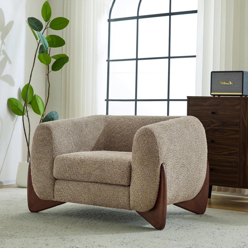 imageChristopher Knight Home Holly Modern Boucle Fabric Upholstered Club Chair for Living Room Home Office Apartment Relaxing Chair with Removable Cushion and Birch Wood Legs Dark Gray  WalnutLight Brown