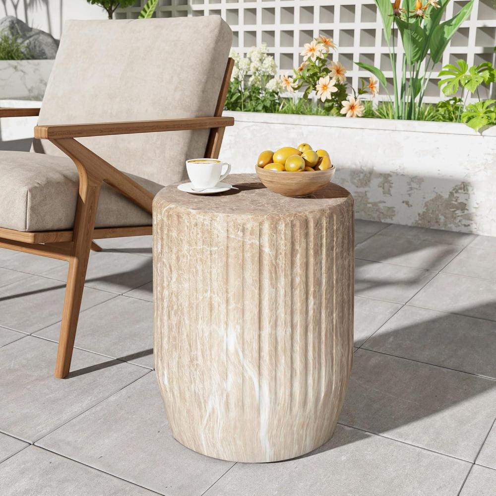 imageChristopher Knight Home Jayme 15quotLightweight Concrete End Table Indoor Outdoor Accent Side Table Travertine Round Tabletop Easy Move Decorative Garden Stool for Poolside Balcony Living Room GoldCylinderGold