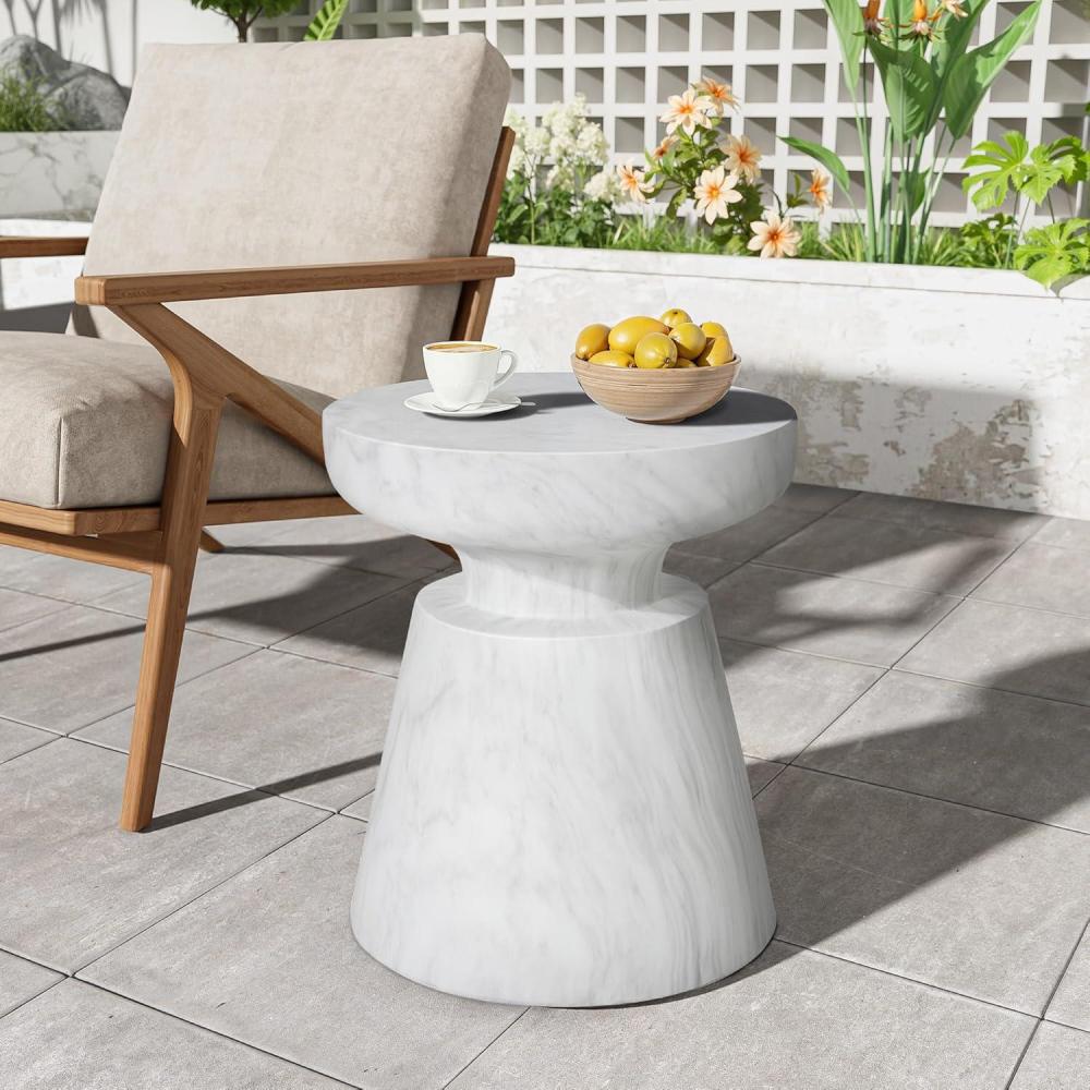 imageChristopher Knight Home Jayme 15quotLightweight Concrete End Table Indoor Outdoor Accent Side Table Travertine Round Tabletop Easy Move Decorative Garden Stool for Poolside Balcony Living Room GoldTravertineWhite