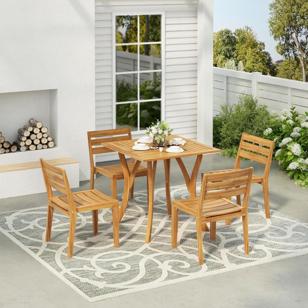 imageChristopher Knight Home Jayme Outdoor 5 Pieces Dining Set Acacia Wood Dining Chairs Square Slat Panel Table Open Panel Armchair with Table Set Patio Wooden Chair with Desk for Backyard Teak