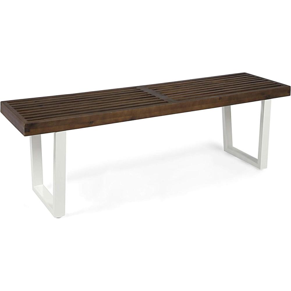 imageChristopher Knight Home Joa Patio Dining Bench Acacia Wood with Iron Legs Modern Contemporary Dark Brown and White Wash