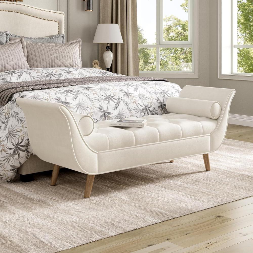 imageChristopher Knight Home Jolie Modern Velvet Upholstered Ottoman Bench with Pillow Wooden Bedroom End of Bed Bench Entryway Ottoman Foot Rest Living Room Sofa Extra Seat PurpleBeige
