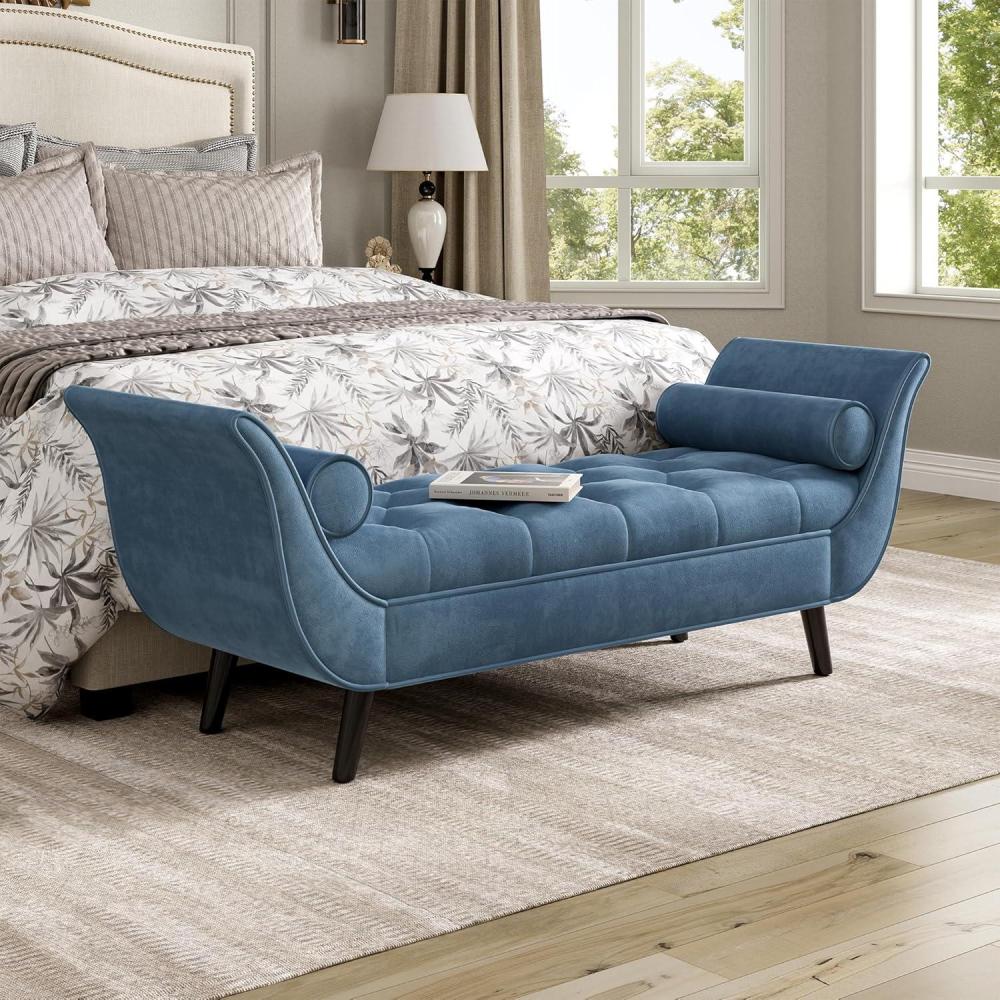 imageChristopher Knight Home Jolie Modern Velvet Upholstered Ottoman Bench with Pillow Wooden Bedroom End of Bed Bench Entryway Ottoman Foot Rest Living Room Sofa Extra Seat PurpleBlue