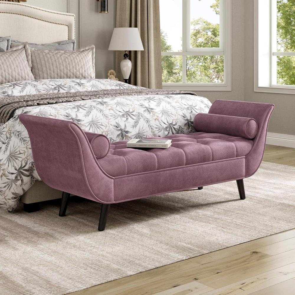 imageChristopher Knight Home Jolie Modern Velvet Upholstered Ottoman Bench with Pillow Wooden Bedroom End of Bed Bench Entryway Ottoman Foot Rest Living Room Sofa Extra Seat PurplePurple