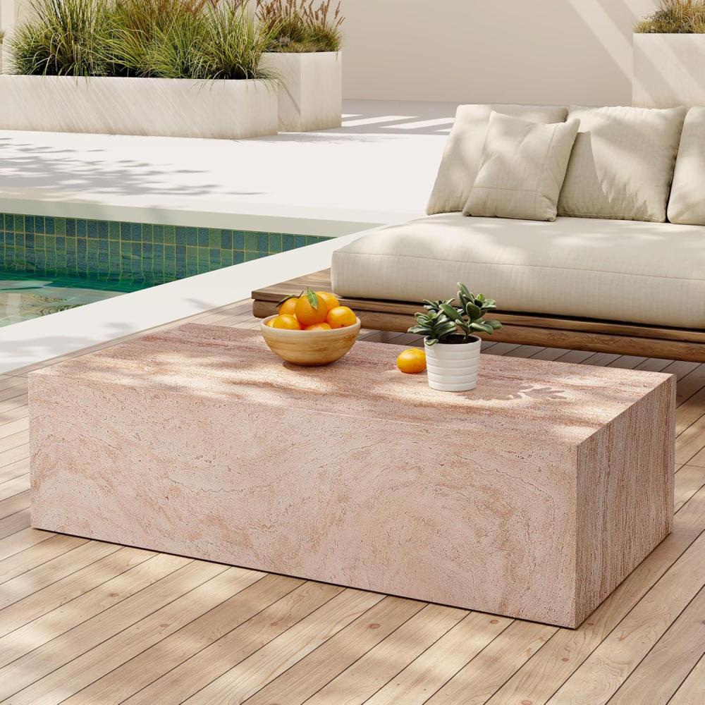 imageChristopher Knight Home Jorine 435quot Outdoor Rectangular Coffee Table Lightweight Concrete Coffee Table Natural Texture Side Footstool Spacious Tabletop Display No Assembly Required Natural