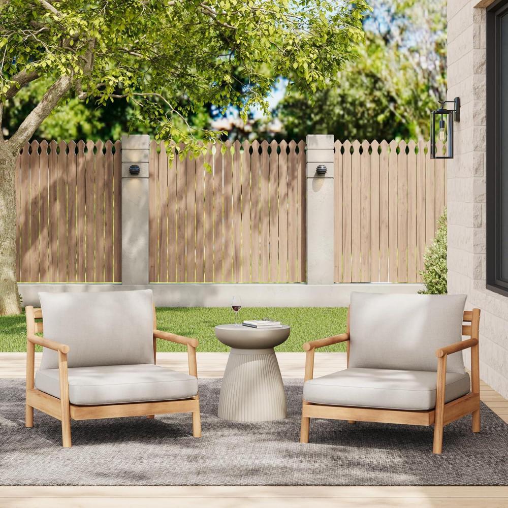 imageChristopher Knight Home Jorine Outdoor Club Chairs Set of 2 Acacia Wood Accent Chair Wooden Armchair with Cushions Open Back Comfy Seating Louge Single Sofa for Backyard Garden Balcony TeakBeige