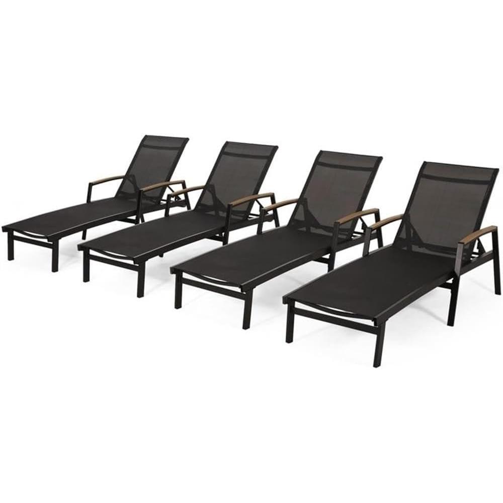imageChristopher Knight Home Joy Outdoor Mesh and Aluminum Chaise Lounge Set of 4 GrayBlack