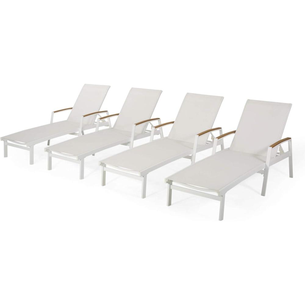 imageChristopher Knight Home Joy Outdoor Mesh and Aluminum Chaise Lounge Set of 4 GrayWhite