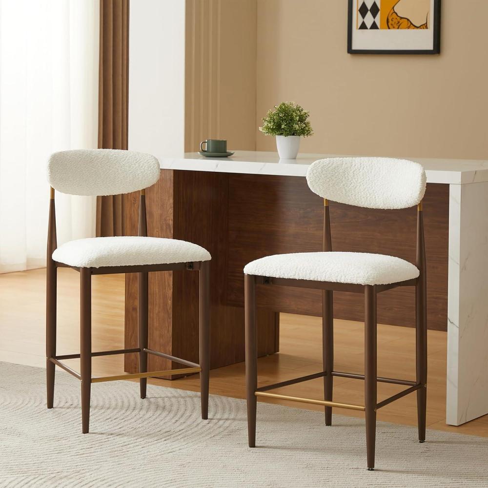 imageChristopher Knight Home Kanavi 255H Set of 2 Counter Stools with Upholstered Seats Modern Counter Height Bar Stools with Curved Open Backrest Iron Armless Barchairs and Gold Trim Beige BrownBeige Brown