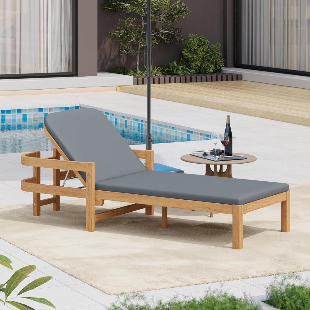 imageChristopher Knight Home Kayas Acacia Wood Chaise Lounge with Adjustable Backrest 775quot Outdoor Sun Lounger with Cushion Modern Patio Lounger Recliner Chair for Poolside Lawn Light TeakGray 1PCSLight Teakgray  1pcs