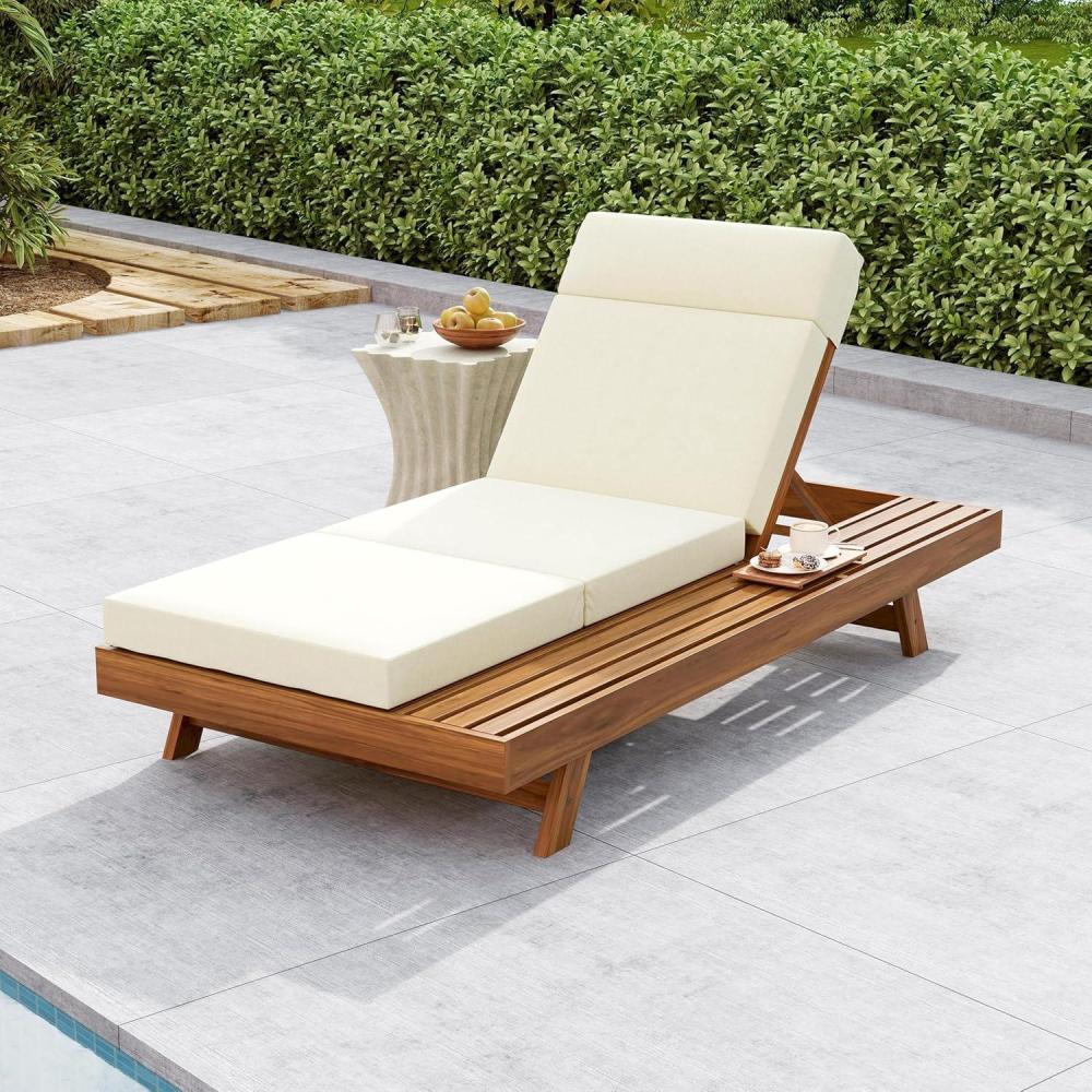 imageChristopher Knight Home Kayes Chaise Lounge Chair Outdoor Acacia Wood Poolside Sun Lounger 79 Patio Recliner Chair Adjustable Backrest Single Lounge Sofa for Garden Backyard Teak Frame OnlyTeakbeige 4 Fourfolds Cushion