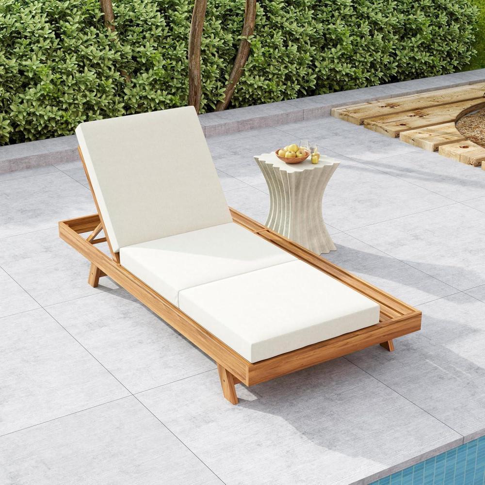 imageChristopher Knight Home Kayes Chaise Lounge Chair Outdoor Acacia Wood Poolside Sun Lounger 79 Patio Recliner Chair Adjustable Backrest Single Lounge Sofa for Garden Backyard Teak Frame OnlyTeakcream 4 Triple Folds Cushion