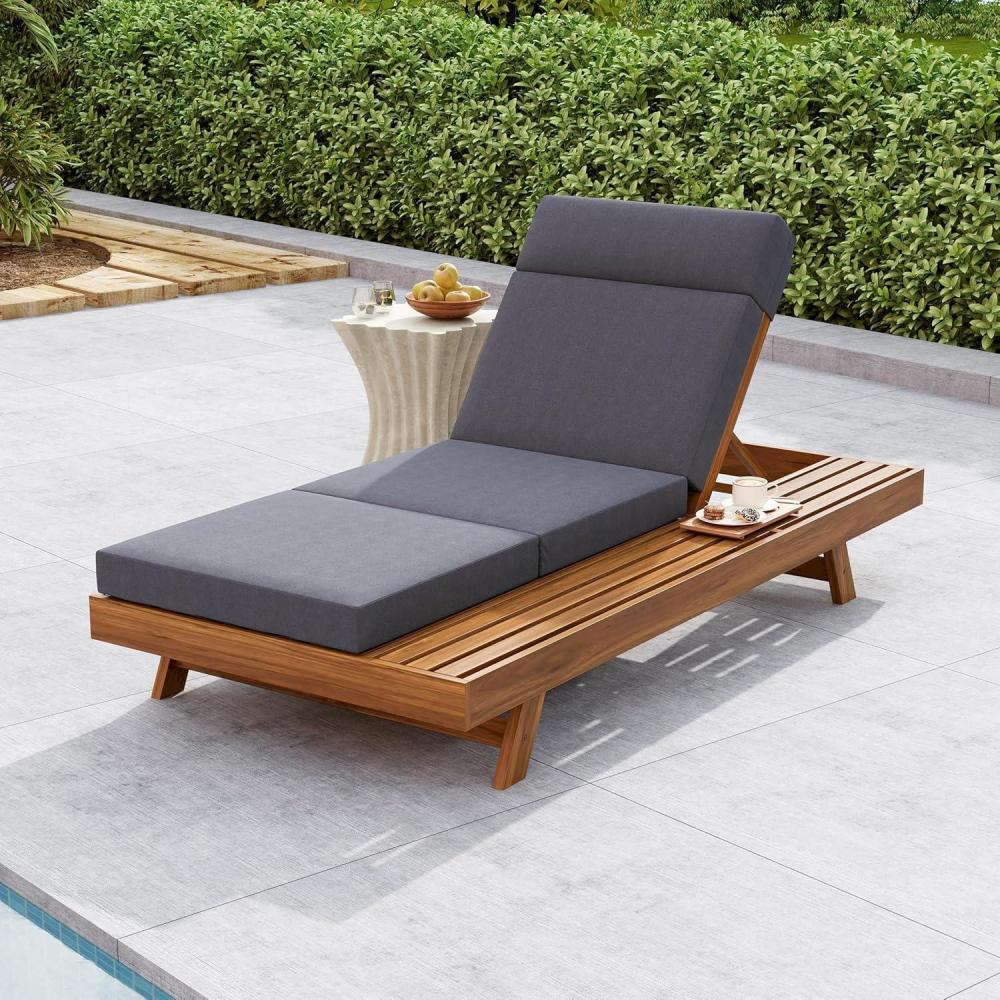 imageChristopher Knight Home Kayes Chaise Lounge Chair Outdoor Acacia Wood Poolside Sun Lounger 79 Patio Recliner Chair Adjustable Backrest Single Lounge Sofa for Garden Backyard Teak Frame OnlyTeakdark Gray 4 Fourfolds Cushion