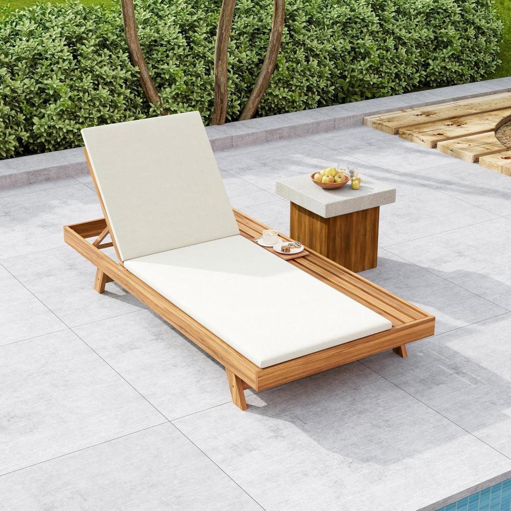 imageChristopher Knight Home Kayes Chaise Lounge Chair Outdoor Acacia Wood Poolside Sun Lounger 79 Patio Recliner Chair Adjustable Backrest Single Lounge Sofa for Garden Backyard Teak Frame OnlyTeakcream 2 Cushion