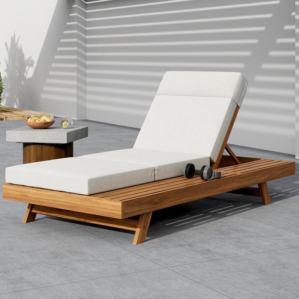 imageChristopher Knight Home Kayes Chaise Lounge Chair Outdoor Acacia Wood Poolside Sun Lounger 79 Patio Recliner Chair Adjustable Backrest Single Lounge Sofa for Garden Backyard Teak Frame OnlyTeakcream 4 Fourfolds Cushion