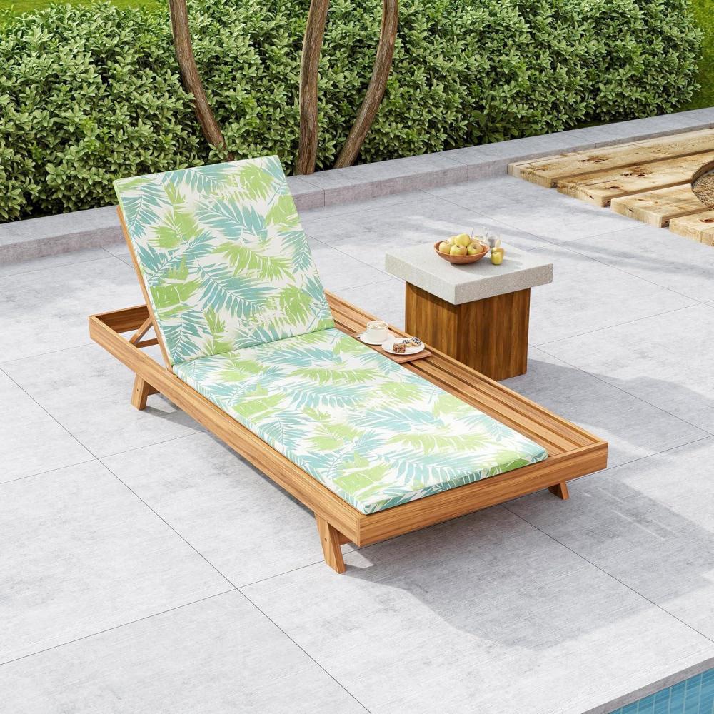 imageChristopher Knight Home Kayes Chaise Lounge Chair Outdoor Acacia Wood Poolside Sun Lounger 79 Patio Recliner Chair Adjustable Backrest Single Lounge Sofa for Garden Backyard Teak Frame OnlyTeakgreen Leaf 2 Cushion